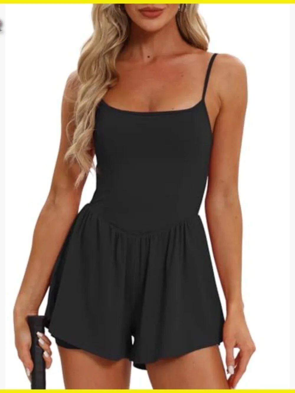 Sleeveless Athletic Romper Spaghetti Strap Double Lined Shorts Jumpsuit Summer